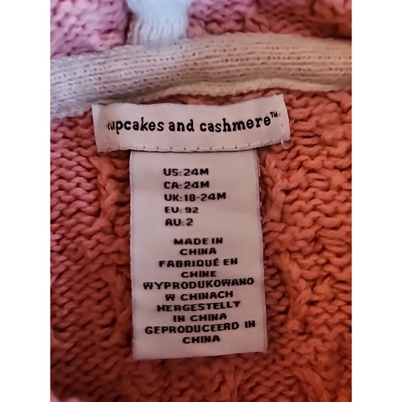 Cupcakes & Cashmere Cable Knit Sweater Hoodie Floral Embroidery Pink Toddler 24M - Picture 6 of 10